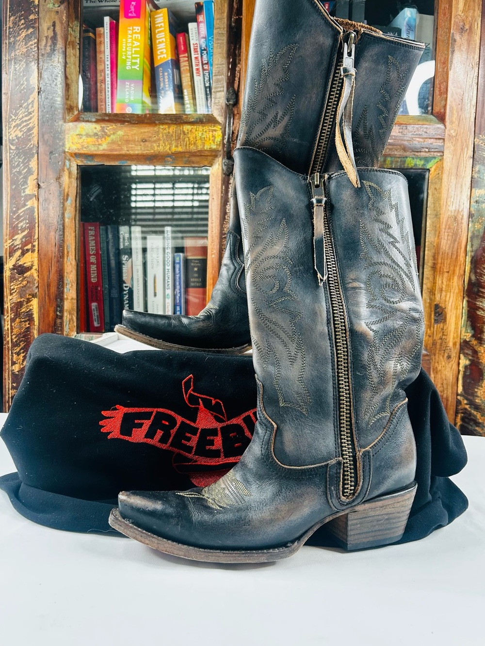 Freebird by Steven Distressed Black Leather Wolfgang Cowgirl Boots